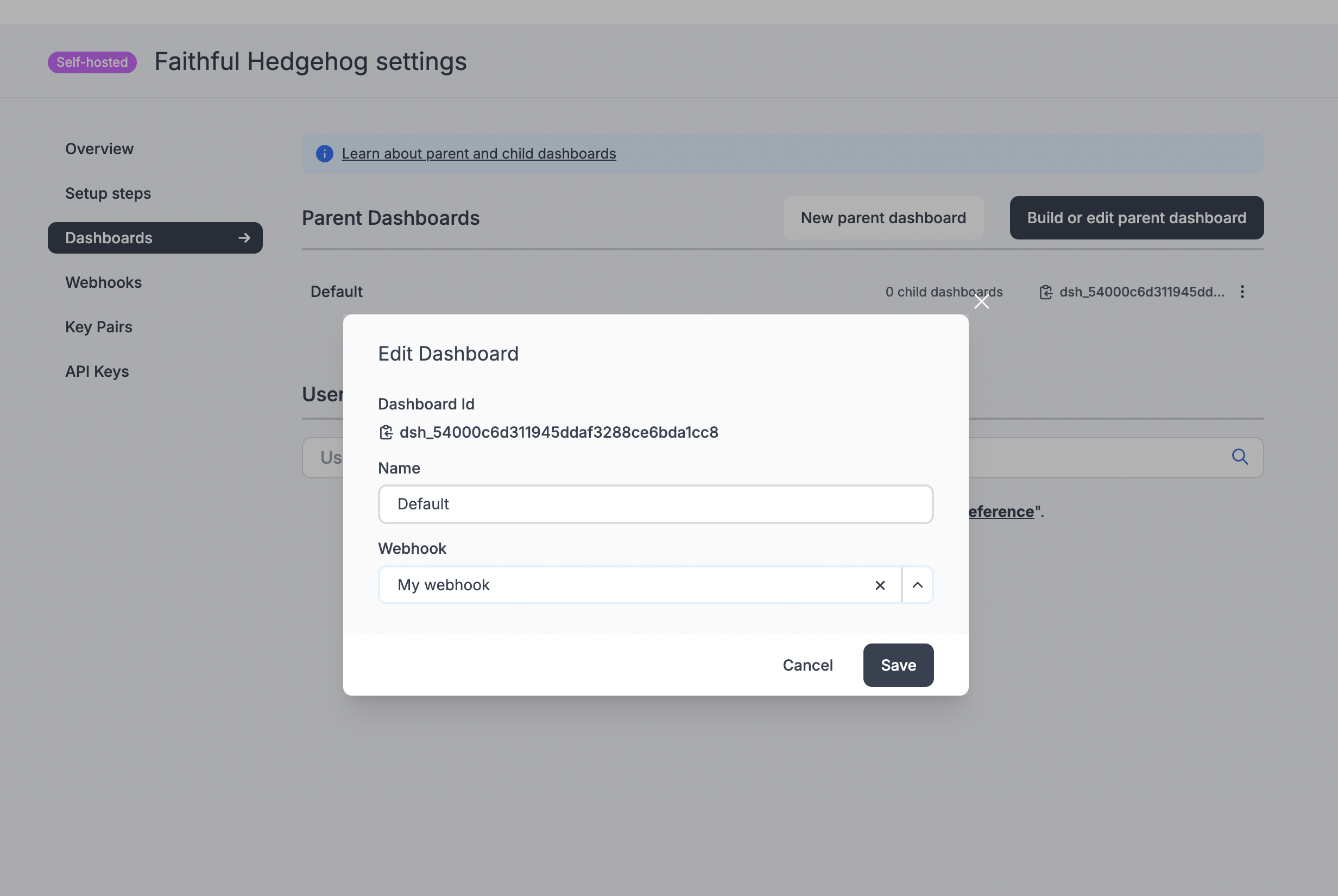 Attach webhook to a parent dashboard