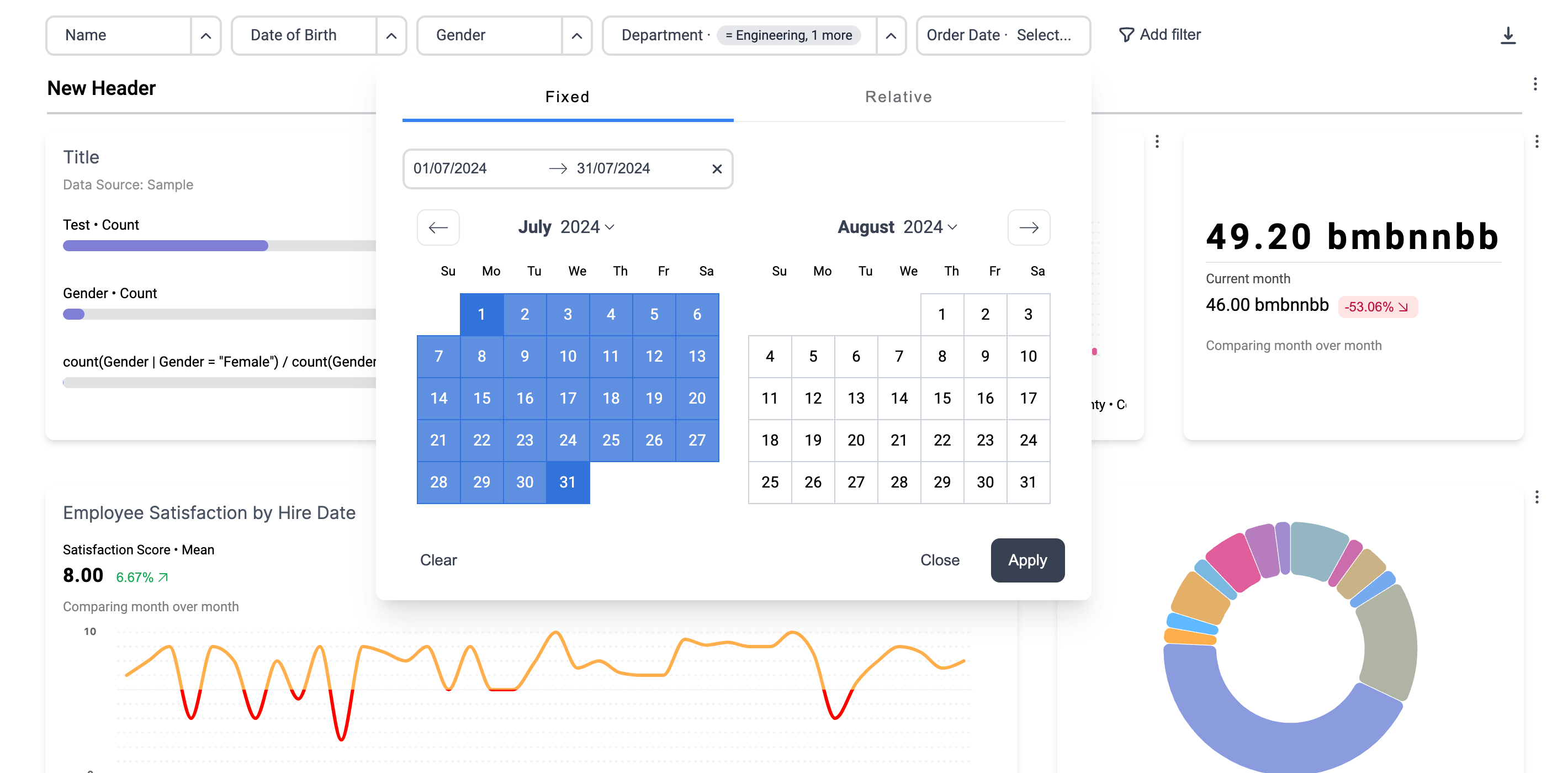 Vizzly Dashboard Date Picker Dropdown