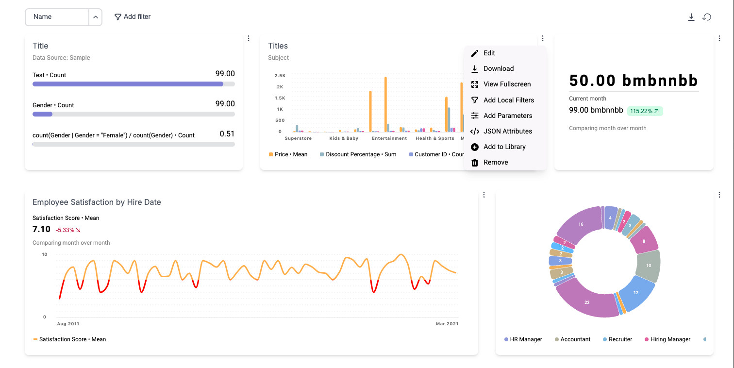 Vizzly Dashboard Pop Over Menus