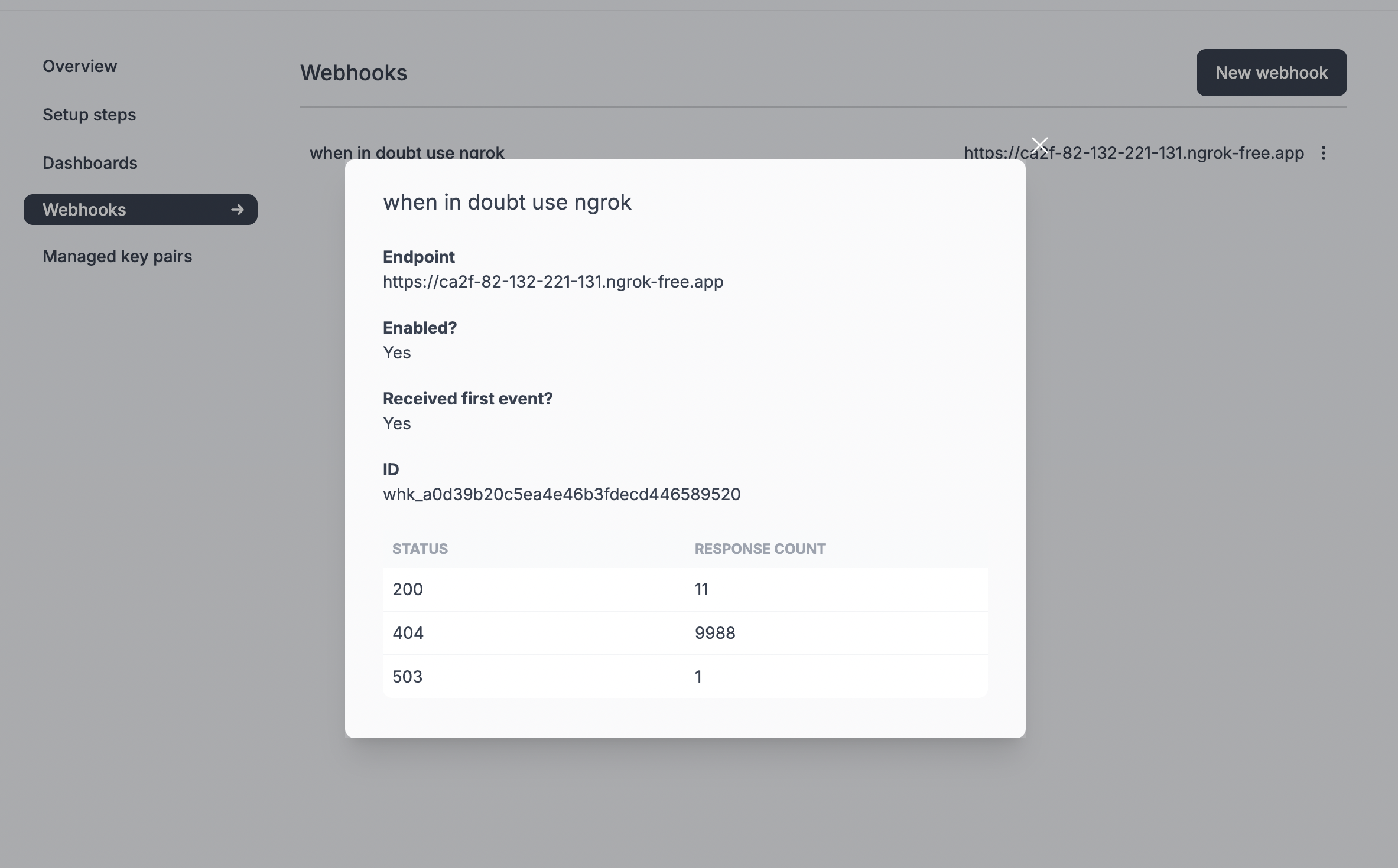 Webhook details view